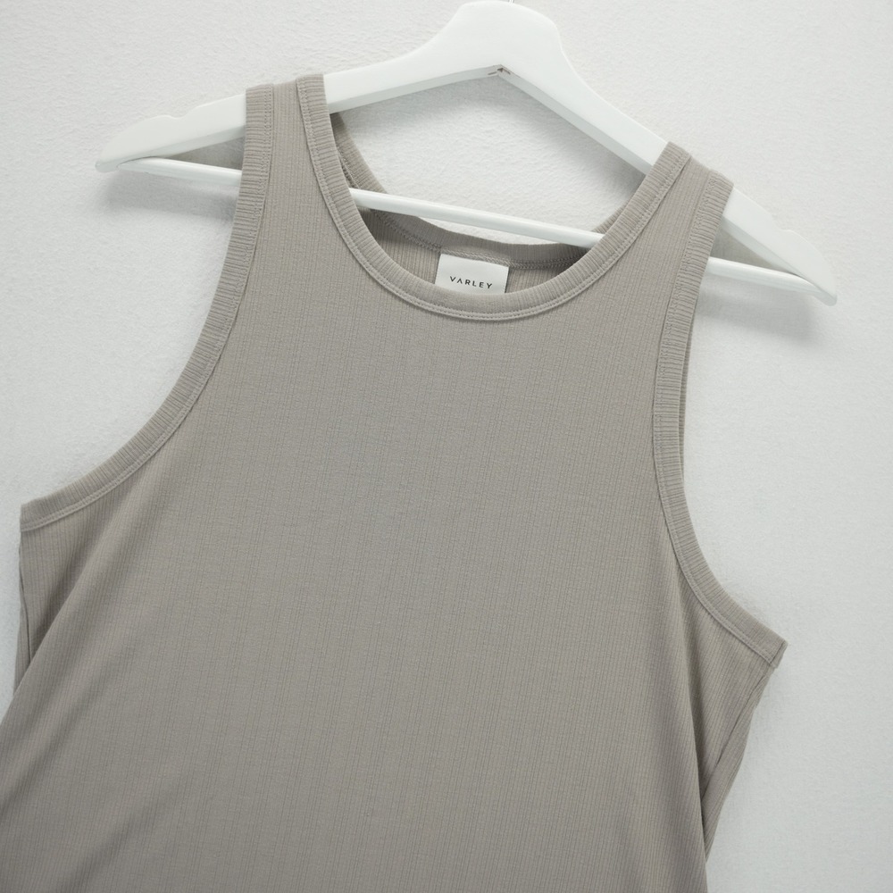 Varley Thurman Tank Taupe Ribbed Crew Neck Sleeveless Top Medium VAR02007
